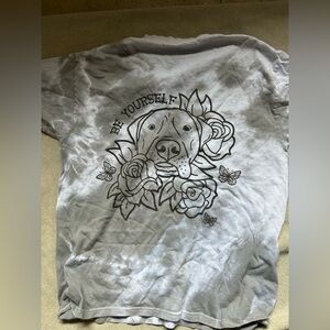 Tie Dye Hanes Gray Dog T-Shirt with Floral Design